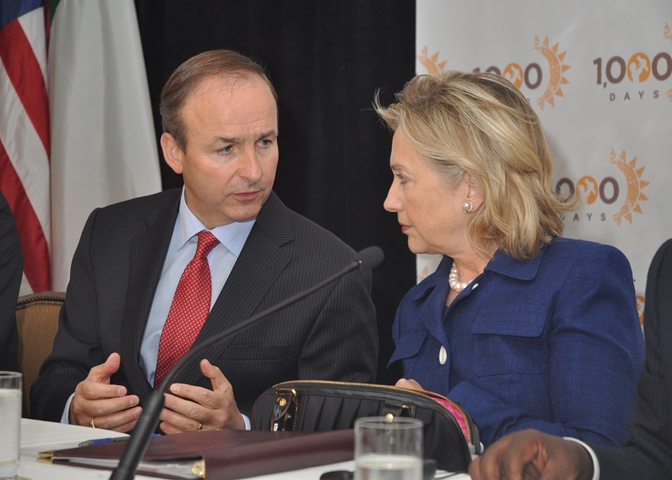 Hillary Clinton, Secretary of State, United States with Micheál Martin, TD., Minister of Foreign Affairs, at the 1000 Day UN event, New York City, September 21, 2010